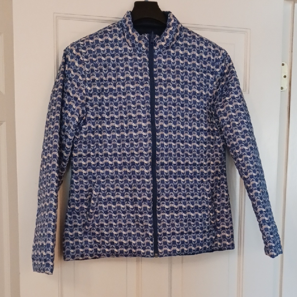 J. McLaughlin Blue and Beige Chain Print Jacket M